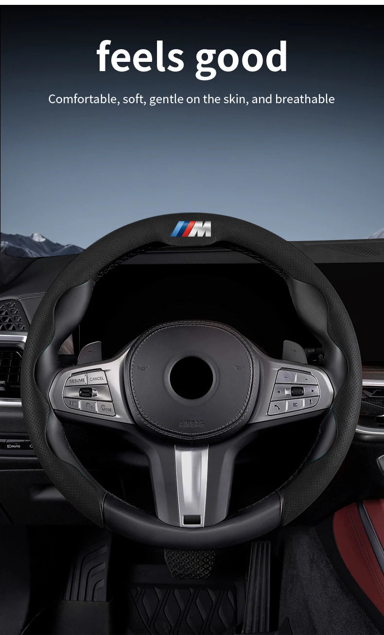 Perforated Breathable Leather Car Steering Wheel Cover Accessories For BMW E90 G80 M3 G30 M5 F82 F83 F20 F21 G42 F95 F96 G06 G07