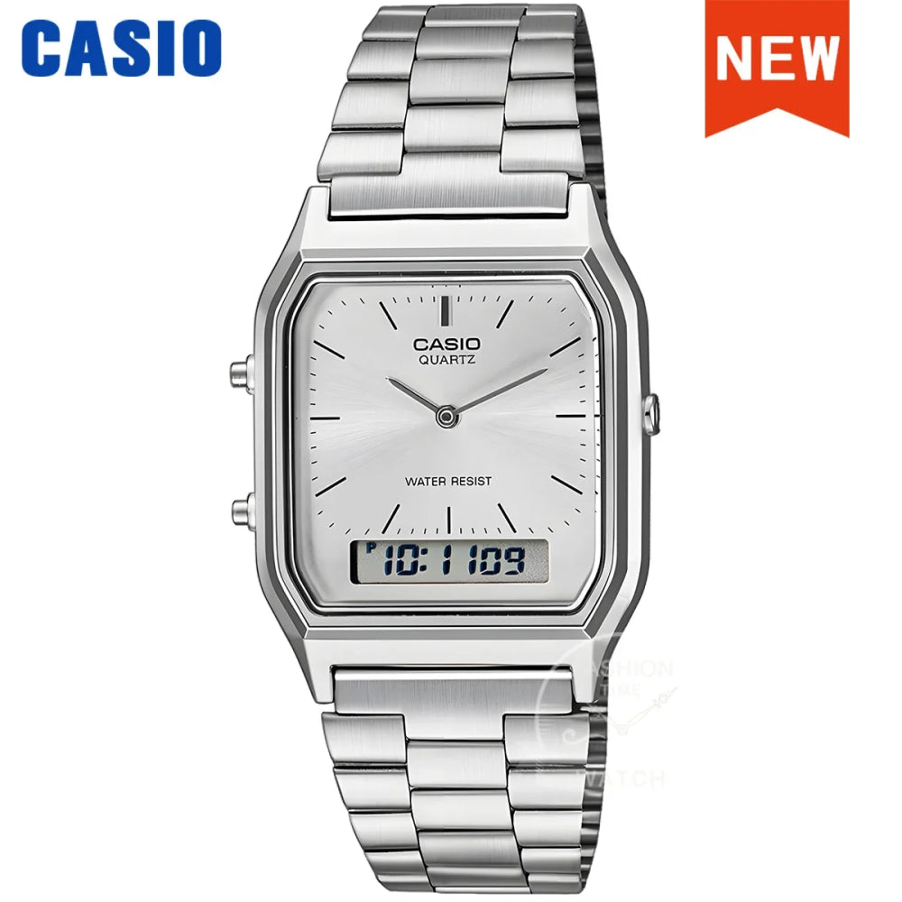Casio Men's Watch Dual Display Screen Retro Style Personalized Dial Design Quartz Movement Water Resistant AQ-230A-
