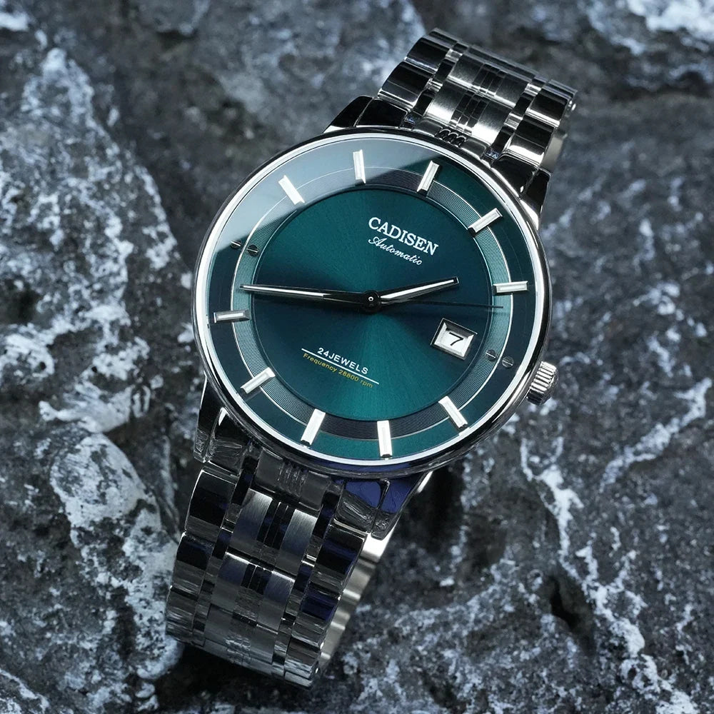 CADISEN Automatic Mechanical Ultra-thin Wriswatch MIYOTA 9015 Top Brand Luxury Curved Single-dome Sapphire Crystal Watch Man
