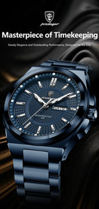 POEDAGAR Sport Original Men Clock Quartz Date Week Luxury Man Wristwatch Waterproof Luminous Stainless Steel Men's Watches Reloj