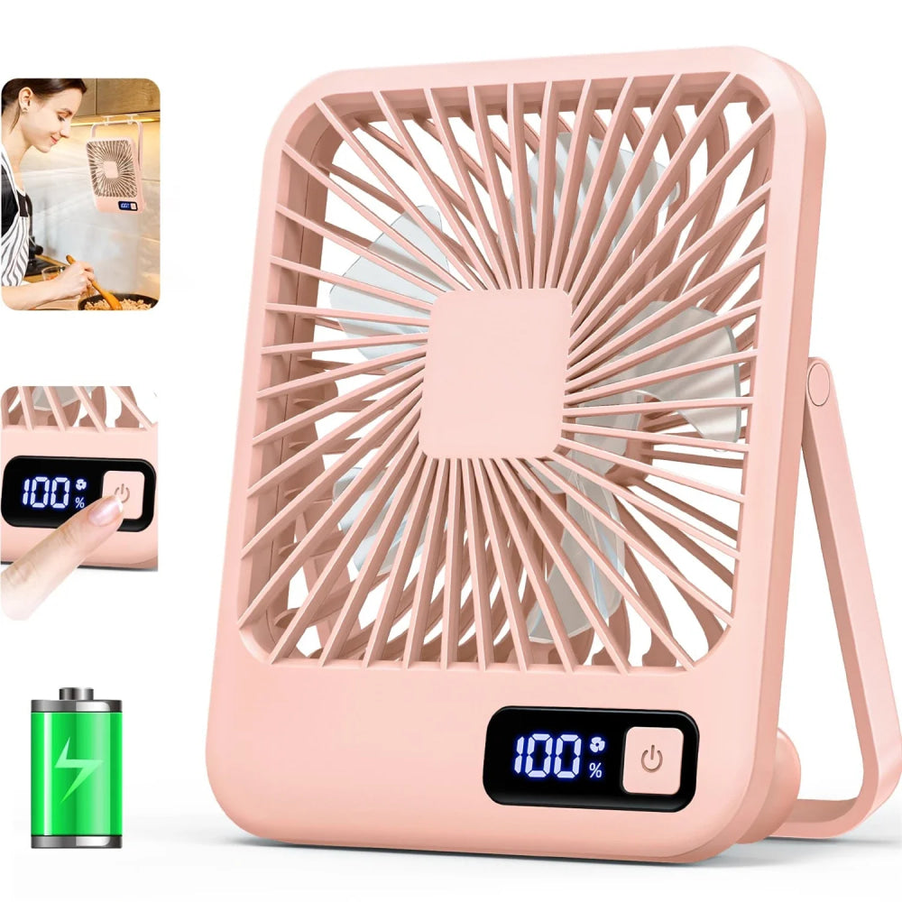Ventilador de escritorio, ventilador recargable USB portátil, 180 °   Ventilador personal plegable inclinable con pantalla de alimentación, ventilador de mesa ultra silencioso de 5 velocidades