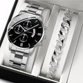 2 uds relojes de negocios para hombres reloj de cuarzo con banda de acero a la moda reloj con calendario masculino pulsera reloj Masculino (sin caja)