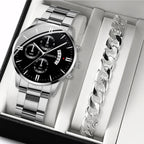 2 uds relojes de negocios para hombres reloj de cuarzo con banda de acero a la moda reloj con calendario masculino pulsera reloj Masculino (sin caja)