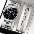 2 uds relojes de negocios para hombres reloj de cuarzo con banda de acero a la moda reloj con calendario masculino pulsera reloj Masculino (sin caja)