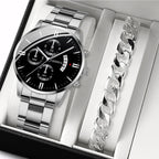 2 uds relojes de negocios para hombres reloj de cuarzo con banda de acero a la moda reloj con calendario masculino pulsera reloj Masculino (sin caja)