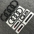 AUDI Q8 4-Ring logo ABS Black Car Hood Front Grill Emblem Rear Trunk Badge Q8 Sticker Quarrto Sline Emblem For Q8 2018-2024