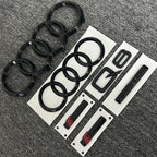 AUDI Q8 4-Ring logo ABS Black Car Hood Front Grill Emblem Rear Trunk Badge Q8 Sticker Quarrto Sline Emblem For Q8 2018-2024