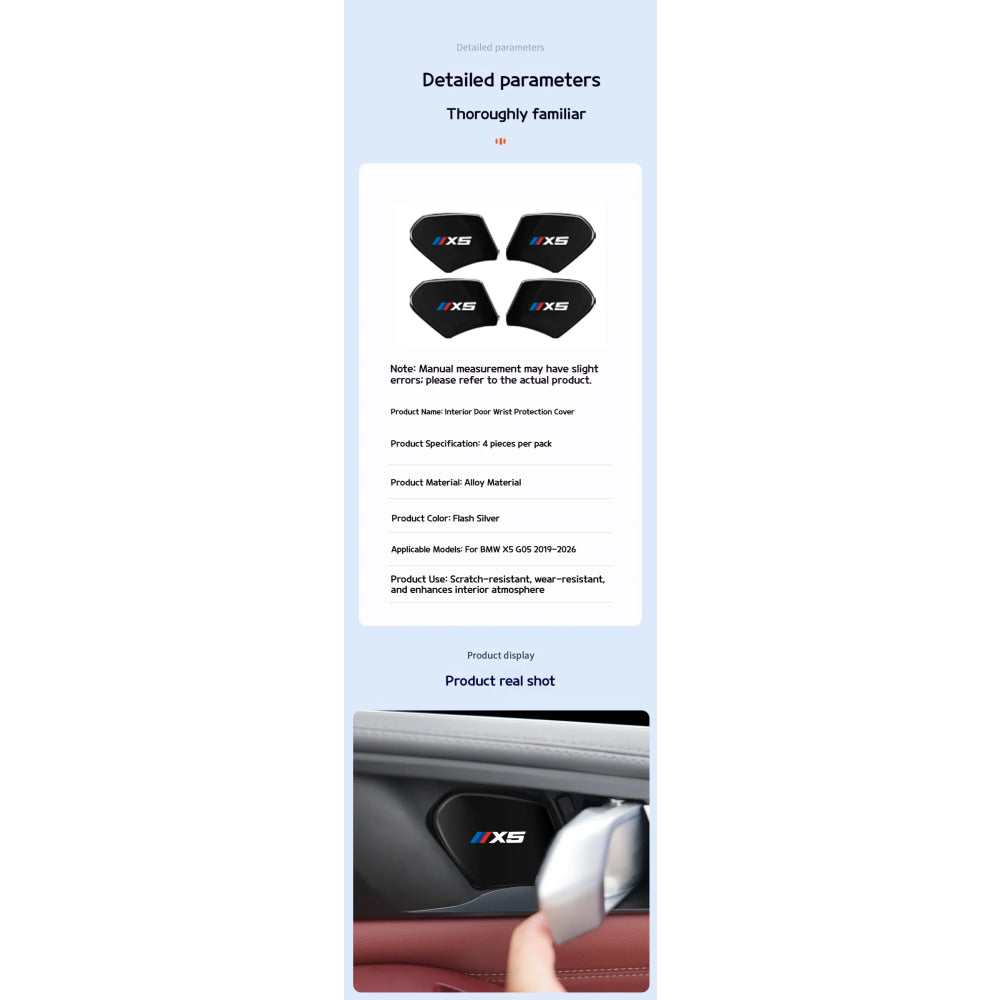 4Pcs Car Inner Door Bowl Guard Stainless Steel For BMW X5 G05 2019-2026 Car Door Handle Protective Trim Exterior Accessories