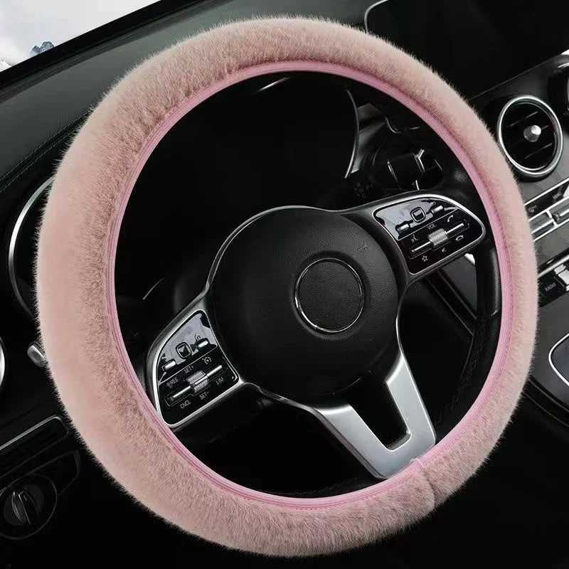 SEAMETAL Winter Warm Steering Wheel Cover Soft Plush Steer Cover Flexible Anti Slip Full-Wrapped Steering Protector for 37-39cm