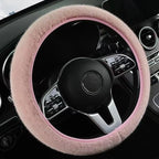 SEAMETAL Winter Warm Steering Wheel Cover Soft Plush Steer Cover Flexible Anti Slip Full-Wrapped Steering Protector for 37-39cm