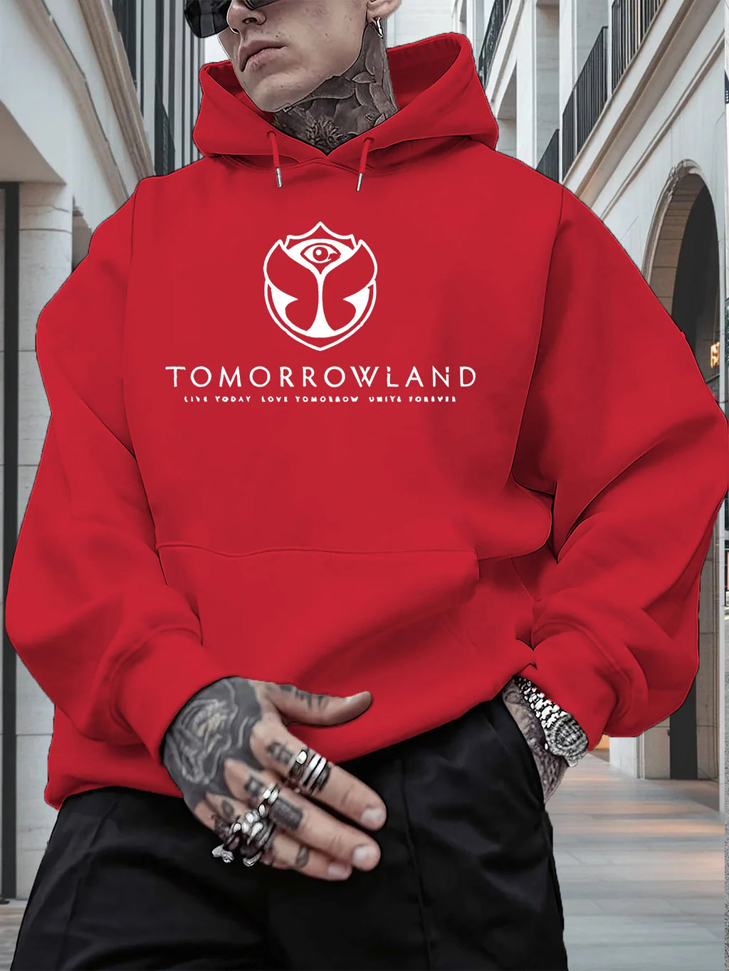 2025Men'S Hoodie with "TOMORROWLAND" Graphic - Casual Pullover Sweatshirt Long Sleeve Regular Fit Fall/Winter Casual Wear Hoodie
