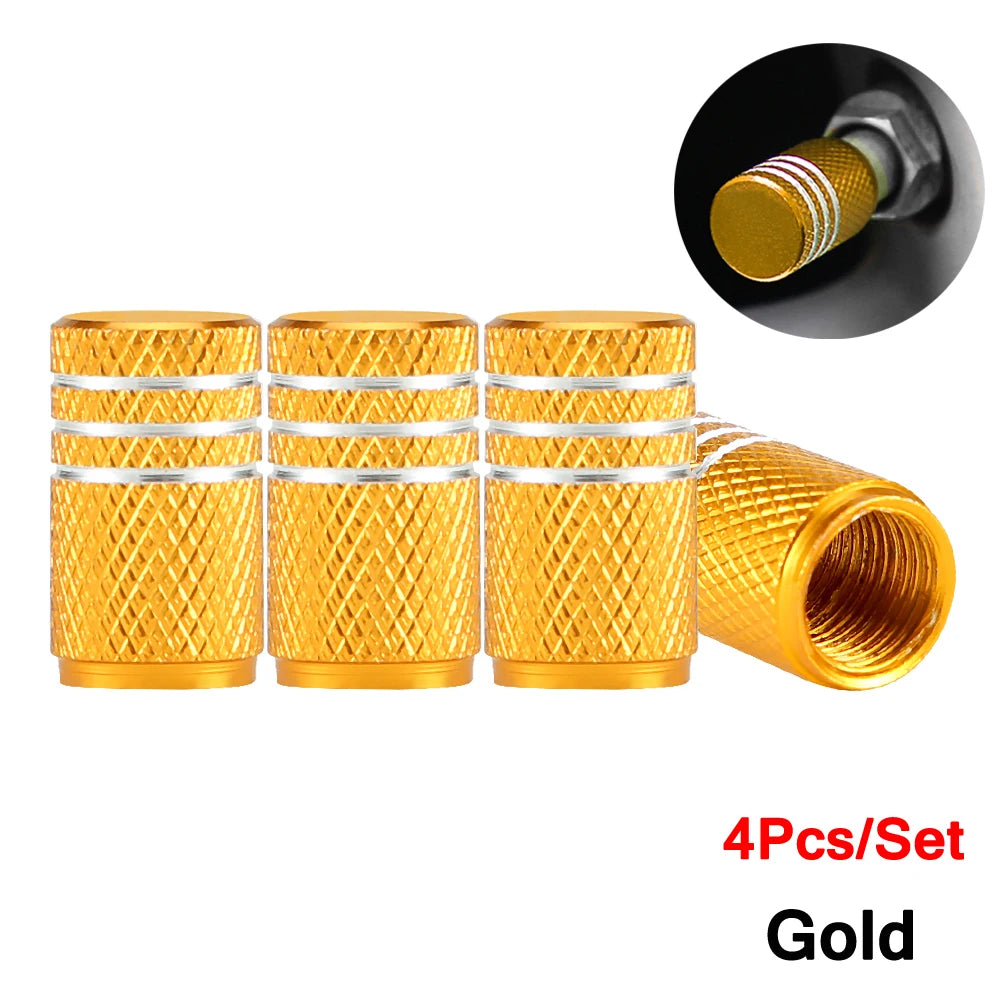 DSYCAR 4Pcs Silver Car Tire Valve Stems Cap Knurling Style Tire Valve Cap Aluminum Tire Wheel Stem Air Valve Cap for US Schrader
