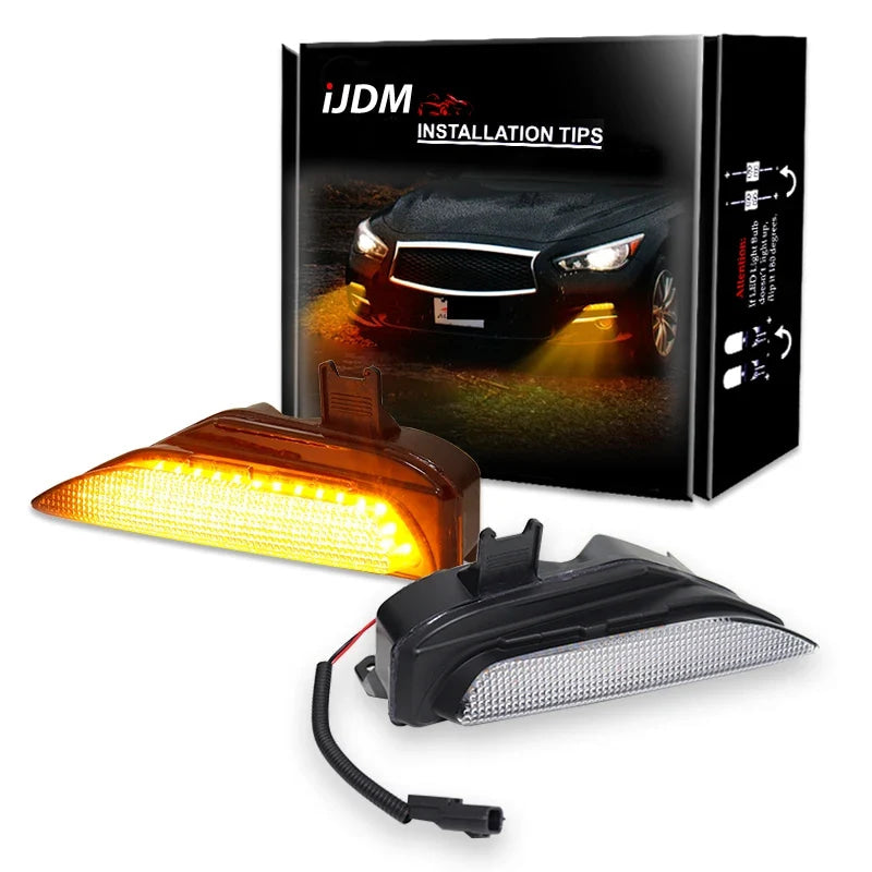 2pcs For Infiniti Q50 and Q50 Sport Car Bumper Sequential Amber Turn Signal Replace Switchback white LED Daytime Running Light