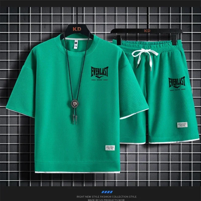 2026 Men's summer suit high quality round neck men's T-shirt 2 pieces shorts running quick dry leisure quick dry.
