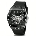GUESS Watches for Men Original Luxury Skeleton White Tonneau Multifunction Quartz Chronograph Silicone Strap Fashion Sport Wrist