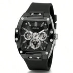 GUESS Watches for Men Original Luxury Skeleton White Tonneau Multifunction Quartz Chronograph Silicone Strap Fashion Sport Wrist