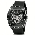 GUESS Watches for Men Original Luxury Skeleton White Tonneau Multifunction Quartz Chronograph Silicone Strap Fashion Sport Wrist