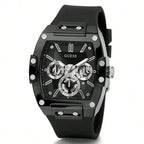 GUESS Watches for Men Original Luxury Skeleton White Tonneau Multifunction Quartz Chronograph Silicone Strap Fashion Sport Wrist