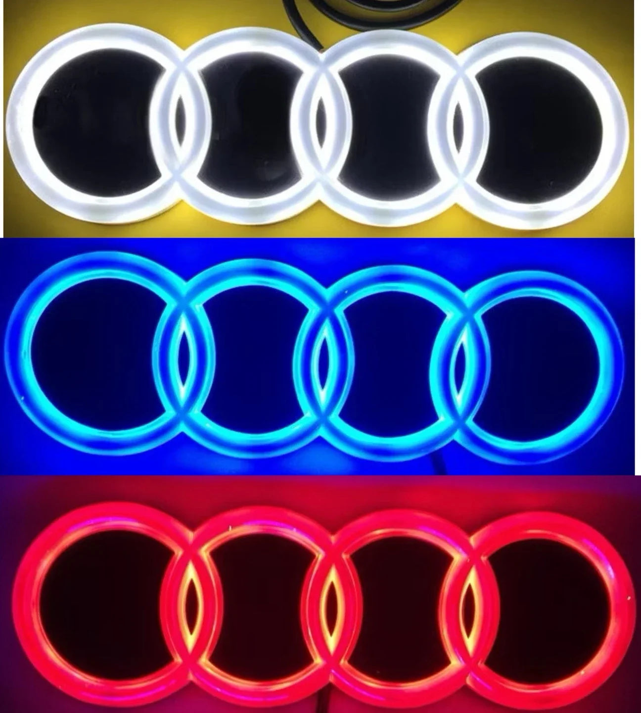 AUDI 4D Refitted LED Lamp Car Front Grill 4Ring Logo Light For A3 A4 A5 A6 A7 A8 S3 S4 S5 S6 S7 Q3 Q5 Q7 Decoration Accessories