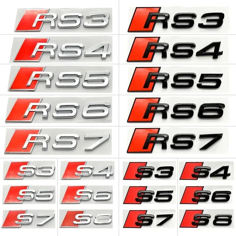 New 1Pcs Audi RS S3 S4 S5 S6 S7 S8 A3 A4 A5 A6 A7 A8 Q3 Q5 Q7 TT 3D Car Emblem Sticker Rear Trunk Body Emblem Badge Stickers