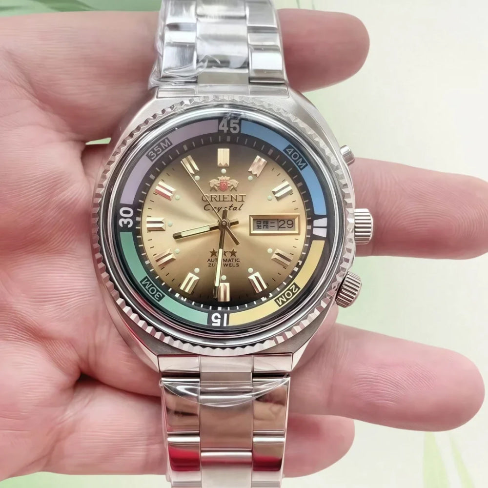 Orient Men's Mechanical Watch with Japanese Movement Stainless Steel Full Functionality World Time Large Dial
