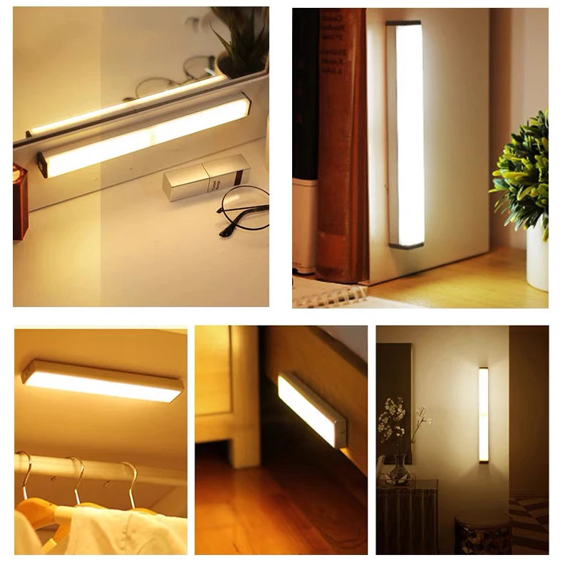 Luz LED nocturna inalámbrica con Sensor de movimiento, luz recargable tipo C para armario, lámpara de armario, retroiluminación de escalera para cocina LED