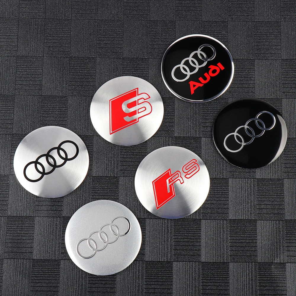 4pcs 56/65mm Car Wheel Center Hub Stickers 60/68mm Wheel Center Hub Caps Cover For AUDI A3 A4 A1 Q3 Q4 Q5 Q6 Q7 Q8 TT RS Sline