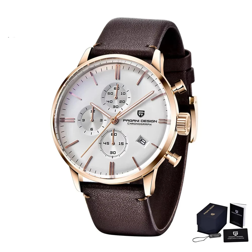 Pagani Design Fashion Luxury Men's Quartz Chronograph Watch Japan VK67 Movement Leather Strap Large Calendar PD-2720K reloj