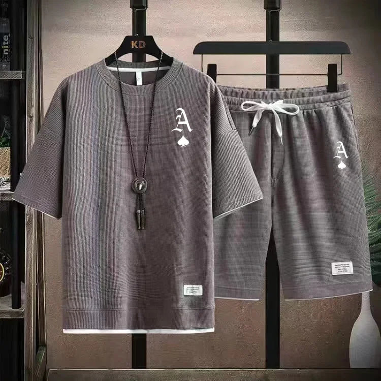 Fashionable casual men's sports suit short-sleeved T-shirt and outdoor summer sports shorts two-piece set daily casual
