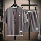 Fashionable casual men's sports suit short-sleeved T-shirt and outdoor summer sports shorts two-piece set daily casual