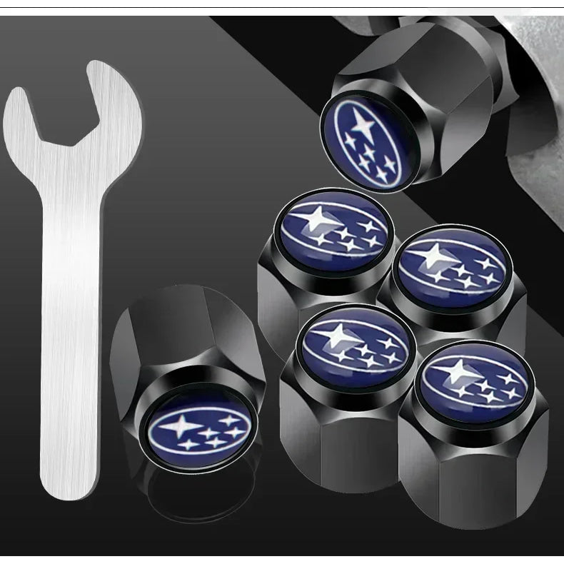 Car Wheel Tire Valve Stem Caps Air Cover with Wrench for Subaru Forester Ascent BRZ STI Exiga Legacy Outback Tribeca WRC WRX XV