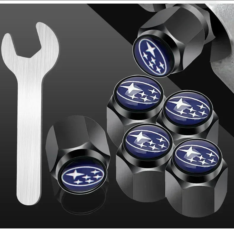 Car Wheel Tire Valve Stem Caps Air Cover with Wrench for Subaru Forester Ascent BRZ STI Exiga Legacy Outback Tribeca WRC WRX XV