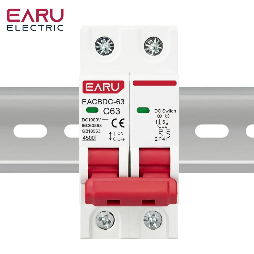 DC 1000V Solar Mini Circuit Breaker Overload Protection Switch 6A/10A/16A/20A/25A/32A/40A/50A/63A 2P DC1000V Photovoltaic MCB PV