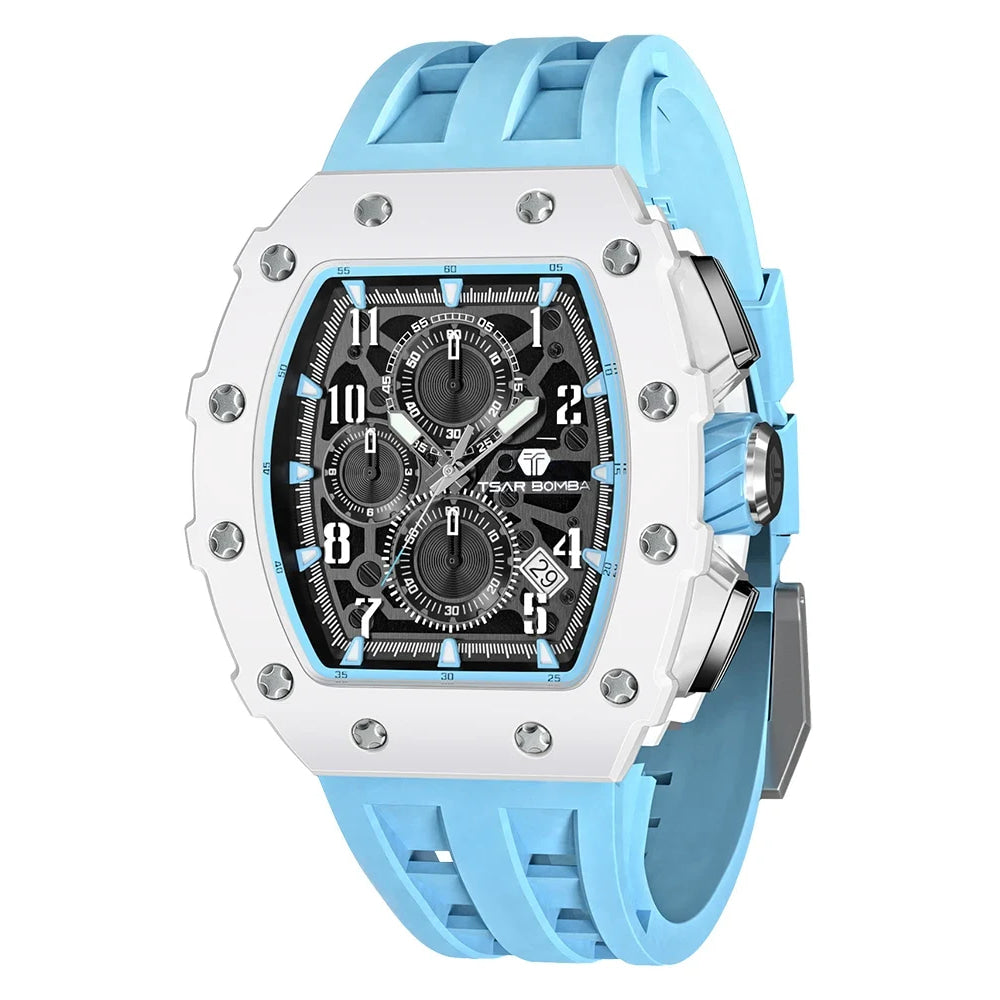 TSAR BOMBA Watch for Men Luxury Brand Tonneau Design Waterproof Clock Stainless Steel Wristwatch Fashion Rectangle Mens Watch