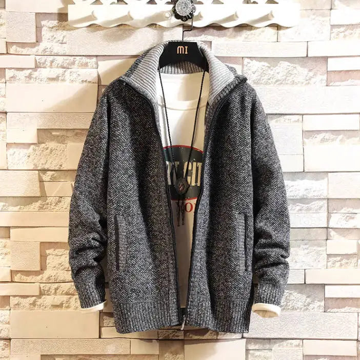 Autumn and Winter New Fleece Thicken Large Size Casual Loose Sweater Men's Jacket Stand-up Collar Cardigans