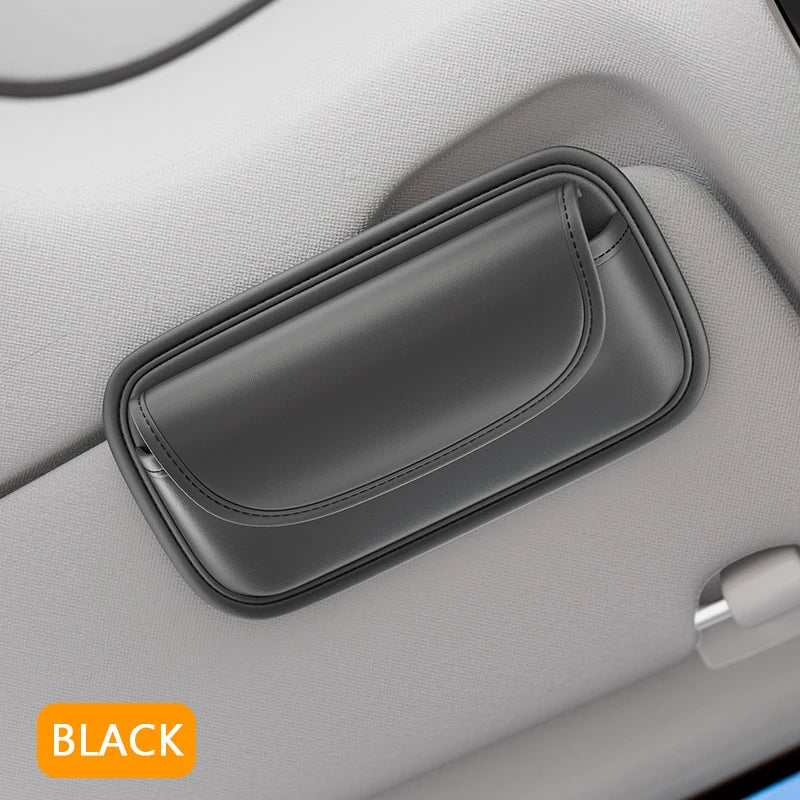 SEAMETAL Car Glasses Case Wear-Resistant PU Leather Sunglasses Holder Hook and Loop Fastener Eyewear Protection Box Scratch-Free