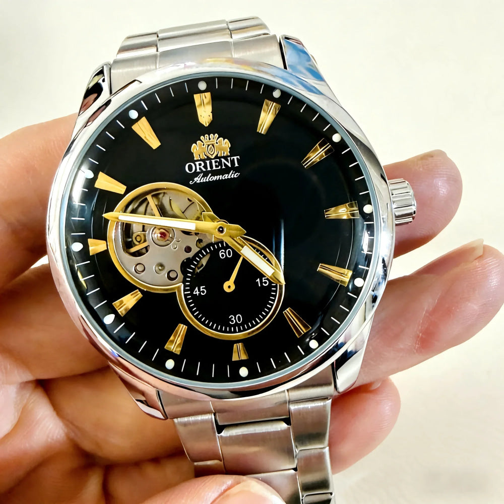 ORIENT Automatic Mechanical Watch Men's Stainless Steel Strap Skeleton Dial White Gold Needle Luminous 50M Waterproof Sapphire