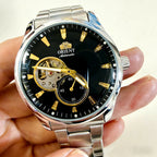 ORIENT Automatic Mechanical Watch Men's Stainless Steel Strap Skeleton Dial White Gold Needle Luminous 50M Waterproof Sapphire