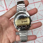 automatic mechanical Orient unisex watch with rotating large dial, fully functional stainless steel world time