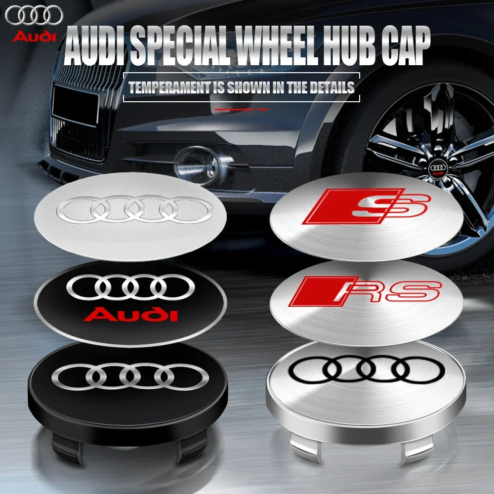 56/60/65MM Car Wheel Hub Caps Auto Emblem Tyre Center Covers Accessories For Audi A1 A2 A3 A4 A5 A6 A7 A8 Quyttro Sline RS Q2 Q3