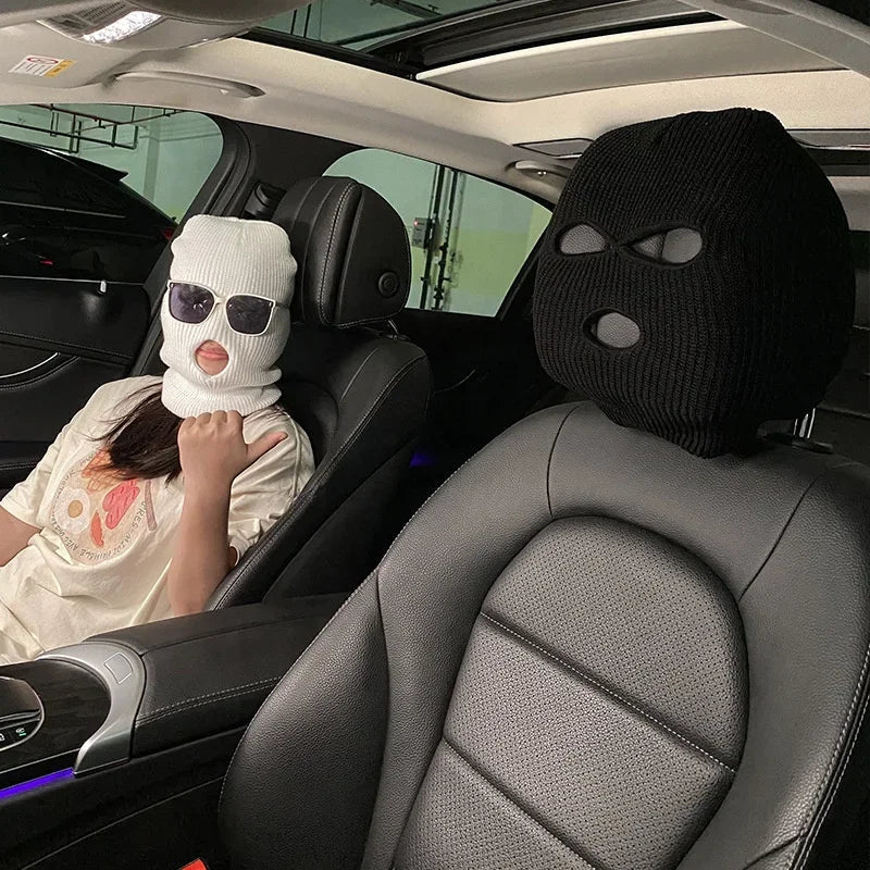 Universal Car Headrest Cover Car Seat Face Mask Ski Mask Halloween Christmas Funny Decoration for Tesla BMW Ford Volkswagen Kia