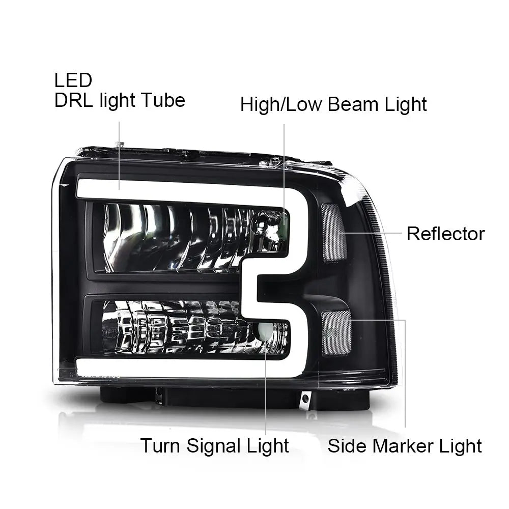 Led Drl Bar Headlights Assembly Replacement for 2005-2007 Ford F250 F350 F450 F550 Super Duty/2005 Excursion Chrome |   Crossdesign