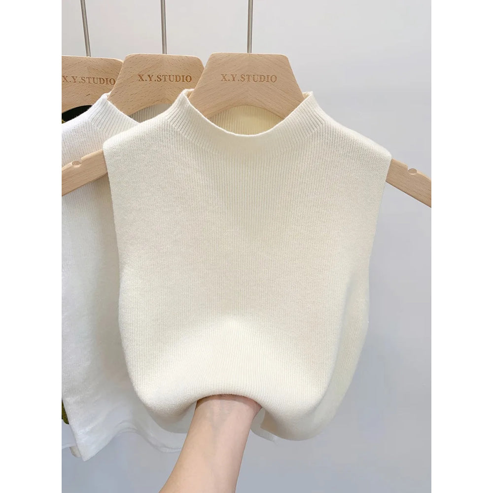 Camiseta sin mangas de punto para mujer, suéter ajustado corto sin mangas, suéteres lisos para primavera y otoño, jerséis 2026