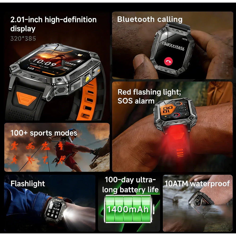 2026 TANK New 1400mAh Military GPS Smart Watch Men 2.01" AMOLED Screen 10ATM Waterproof Clock SOS Call Flashlight Smartwatch iOS