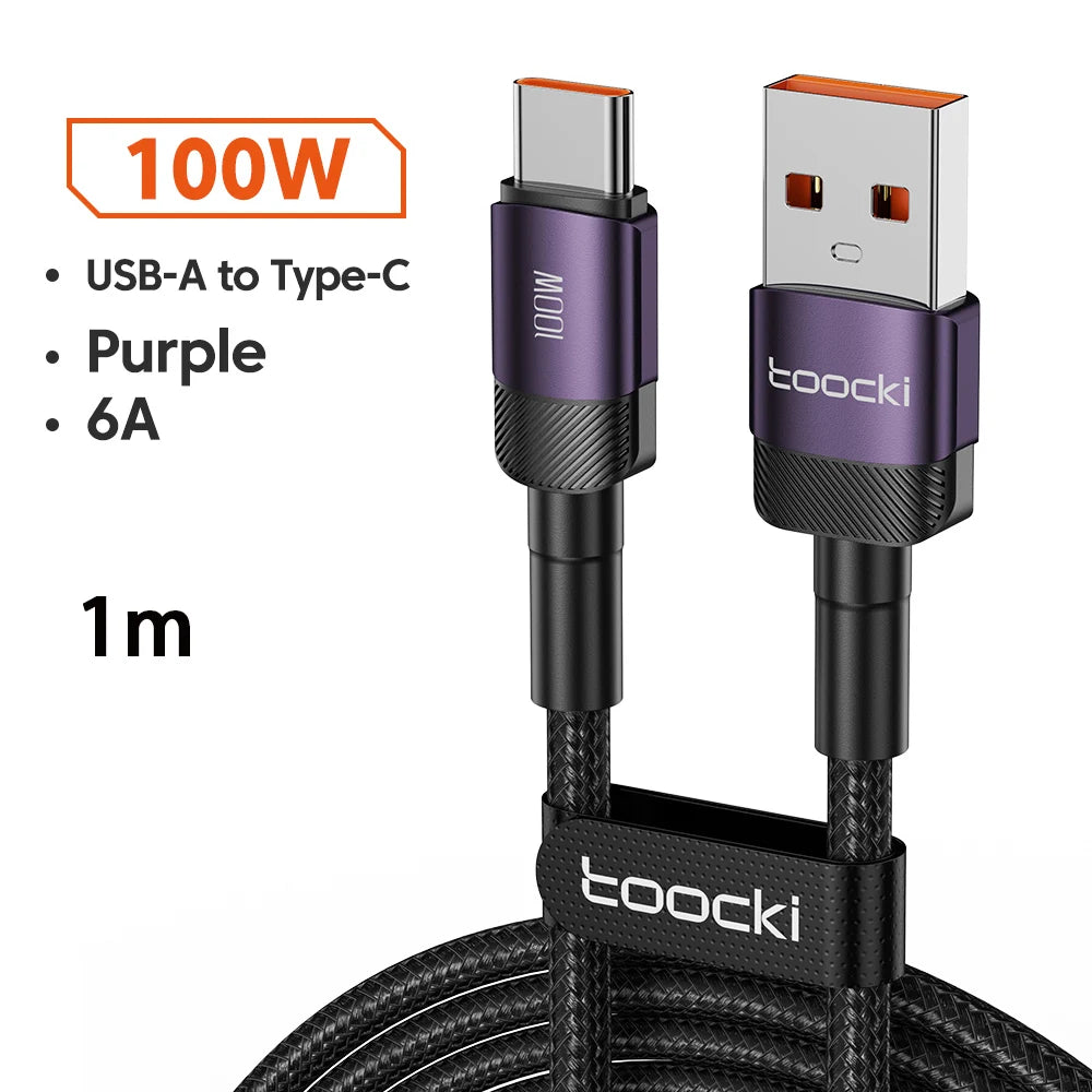 Toocki 6A Cable USB a tipo C para Huawei Xiaomi PD 100W cargador de carga rápida Cable de datos USB C carga rápida para Samsung Oneplus