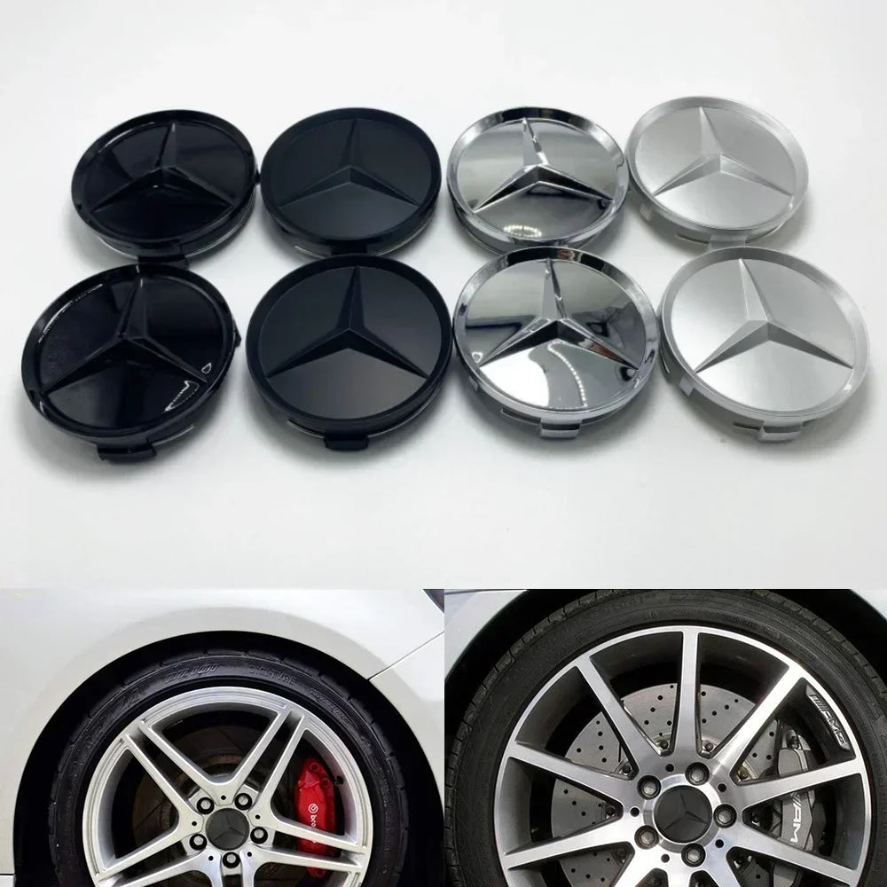 4 pieces 75MM Integrated Black or Silver Star Logo Mercedes Benz Amg C177 W218 Class Wheel Rims Center Hub Caps Auto Accessories