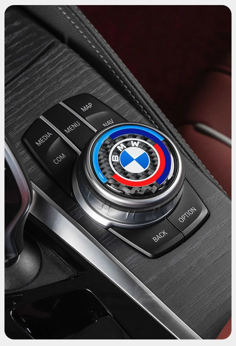 4.5CM 4.8CM Carbon Fibre Car Center Console Knob Stickers Decoration Accessories For BMW 1 2 3 4 5 6 Series GT Z4 X3 X4 X5 X6 X7