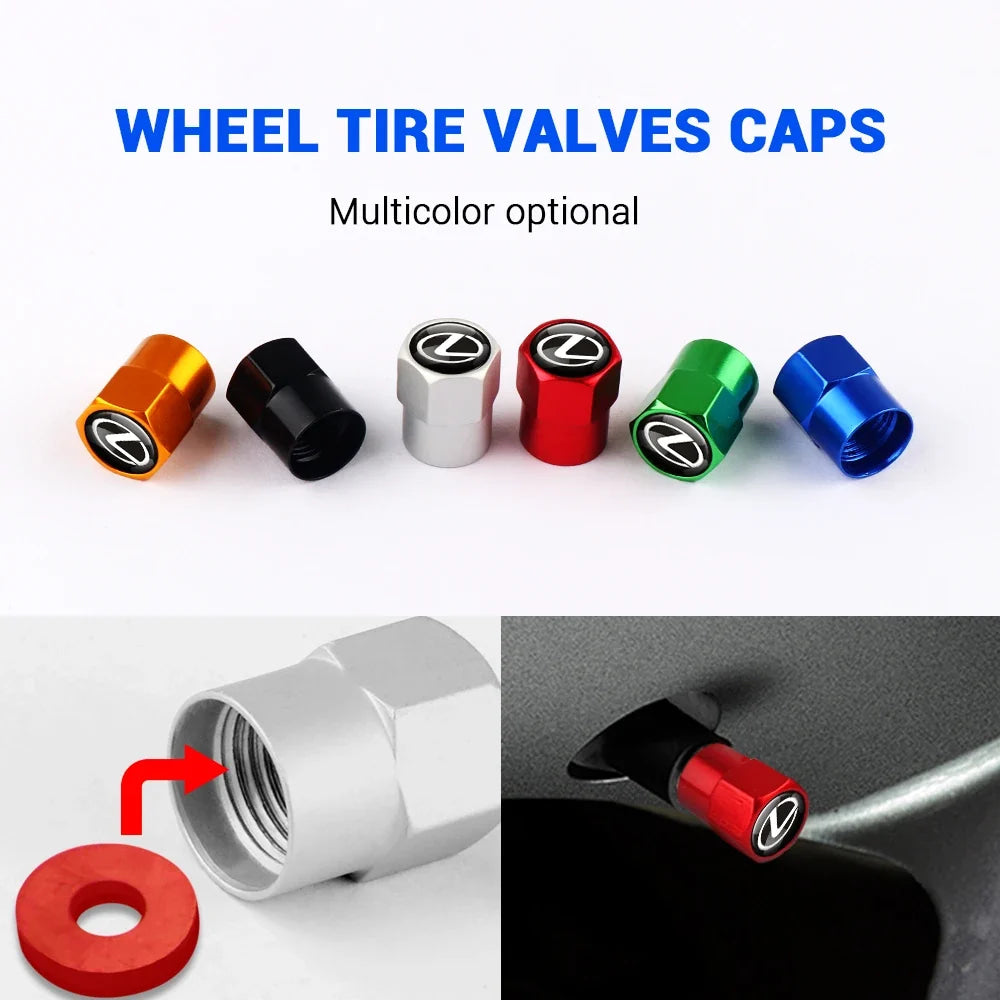 4PCS Car Wheel Tire Valve Caps Stem Case Cover Auto Accessories For Lexus CT200h ES250 ES300h NX300h RX350 IS250 IS200 GS300 450
