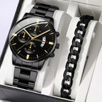 2 uds relojes de negocios para hombres reloj de cuarzo con banda de acero a la moda reloj con calendario masculino pulsera reloj Masculino (sin caja)