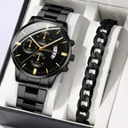 2 uds relojes de negocios para hombres reloj de cuarzo con banda de acero a la moda reloj con calendario masculino pulsera reloj Masculino (sin caja)